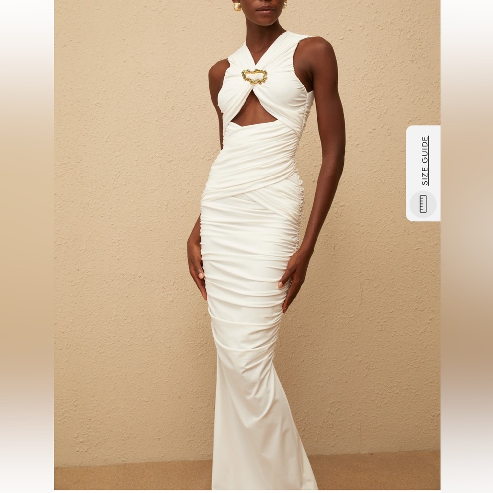 Capucine White Ruched Maxi Dress Gown Miss Rosier XS Cream Ivory Goddess Bride